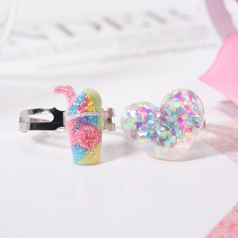 卡通小马小爱心戒指儿童个性创意彩虹指环配饰生日礼物小礼品批发