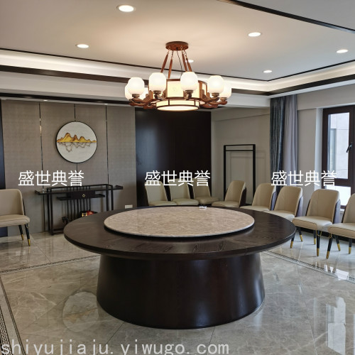 Huzhou Star Hotel Solid Wood Electric Table Club Light Luxury Solid Wood Table and Chair Box Marble Electric Turntable Dining Table
