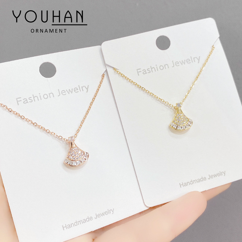 小裙子扇形项链女锁骨链满钻玫瑰金2021年新款轻奢小众设计首饰品