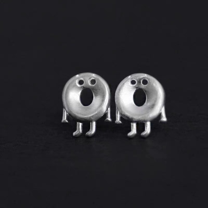 925银耳饰品日系可爱萌O小怪耳钉童趣少女卡通学生耳环