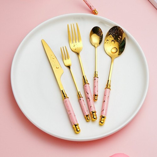 new stainless steel coffee spoon fruit fork nordic spoon dessert fork ceramic handle western food knife， fork and spoon customization