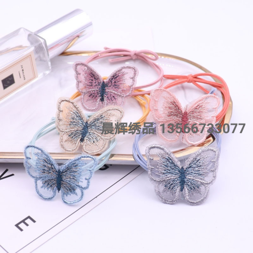 INS Girl Instafamousrubber Band Embroidered Three-Dimensional Butterfly Hair Rope Super Girl Korean Butterfly Hair Band Hair Rope Rubber Band