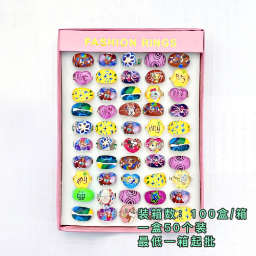 foreign trade ornament jewelry wholesale children‘s cute cartoon ring water heat transfer acrylic ring gift toy