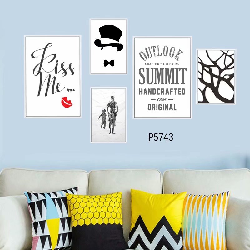 照片墙装饰画组合画框北欧小清新卡通画欧美流行画塑料框装饰画