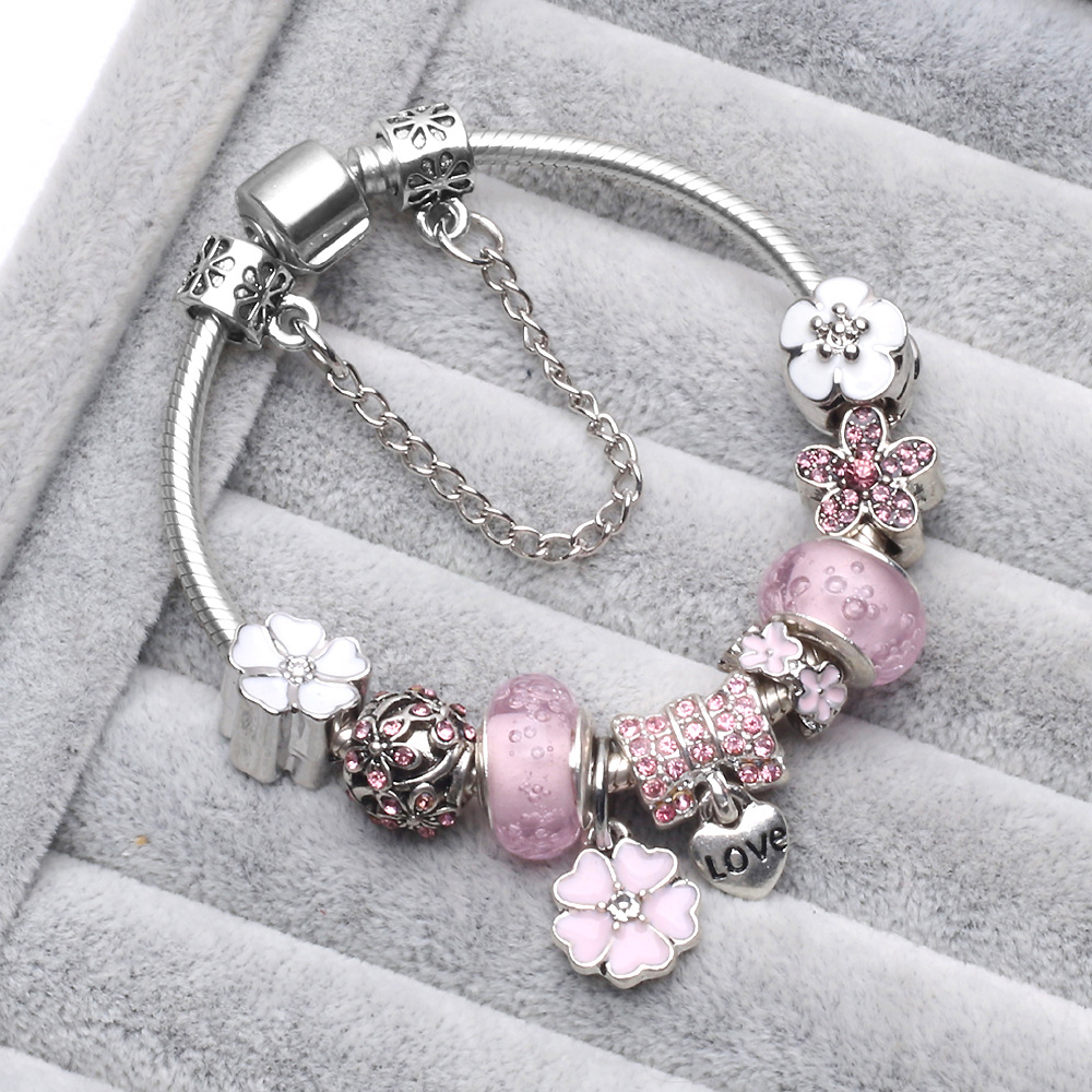 新款欧美时尚bracelet纯手工艺气泡珠多拉樱花复古水晶DIY手链女