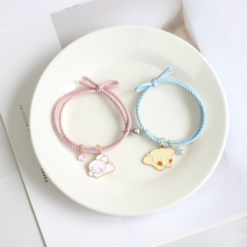 Hair Rope Female TikTok Net Red Same Cartoon Couple Girlfriends Suction small Rubber Band Hand Rope Magnetic Suction Bracelet Pair
