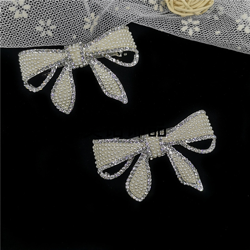 韩国珍珠水钻蝴蝶结发夹女韩式夹子头饰简约气质后脑勺网红发卡 h