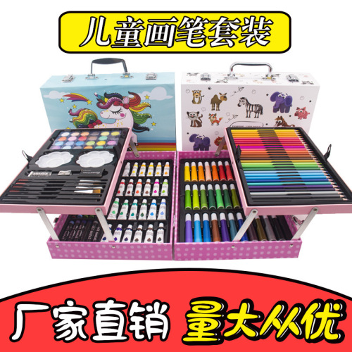 SOURCE Factory Hot Sale 145 Pieces Painting Kit Watercolor Pen Gift Training Art Class Essential Stationery Wholesale