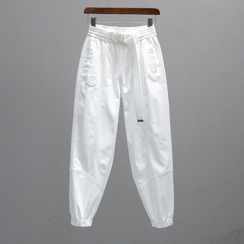 白色裤子女松紧腰宽松休闲裤2021春夏新款潮流束脚显瘦萝卜哈伦裤