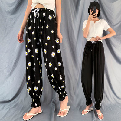 2021 Artificial Silk Anti Mosquito Pants Bloomers plus-Sized Size Loose plus-Sized plus Size Printed Women's Pants