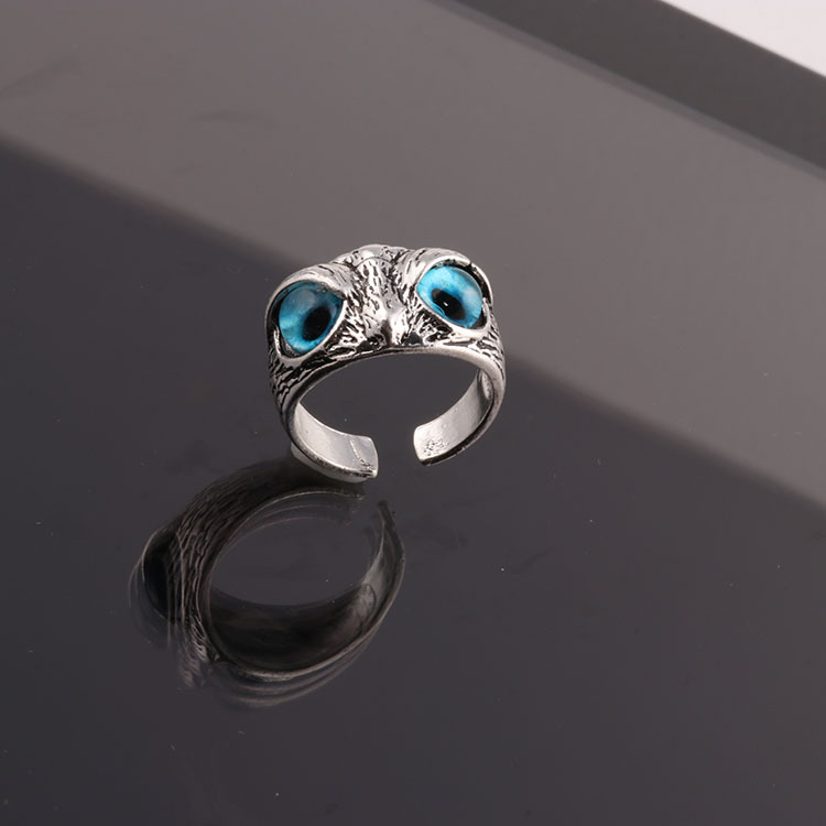 猫头鹰蓝眼合金开口戒指男女款可调节指环尾戒孟宇饰品