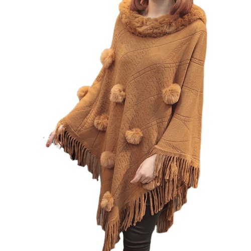 shawl plush collar batwing sweater autumn and winter new loose tassel cape sweater women