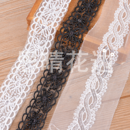 Lace Pearl Lace Mesh Pearl Embroidery sequin Embroidery Scarf Bag Clothing Accessories Lace