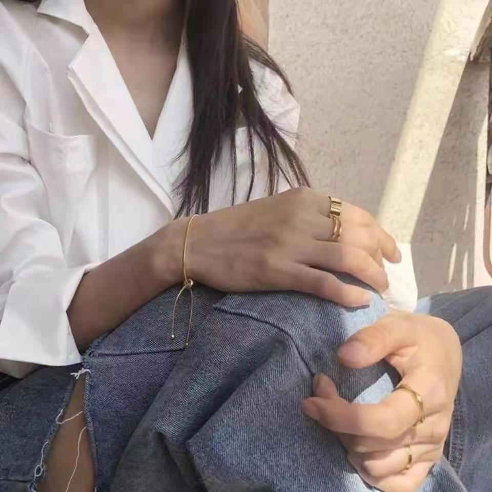 韩版可调节抽绳手链小众设计简约复古不掉色钛钢叠带脚链女潮礼物