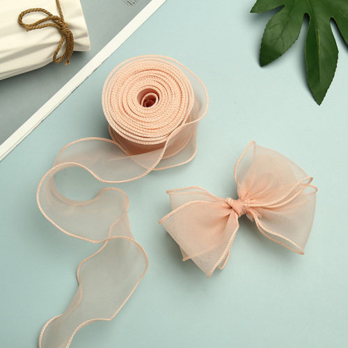 Factory Direct Supply Organza 6cm Fishtail Ribbon Korean Wave Mesh ce Bow Hair Accessories DIY Hair Band