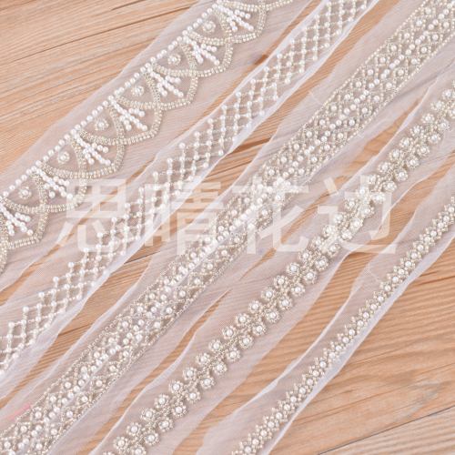 New White Mesh Pearl Embroidery Tube Bead Embroidery scarf Bag Wedding Accessories Clothing Accessories Lace Spot Supply