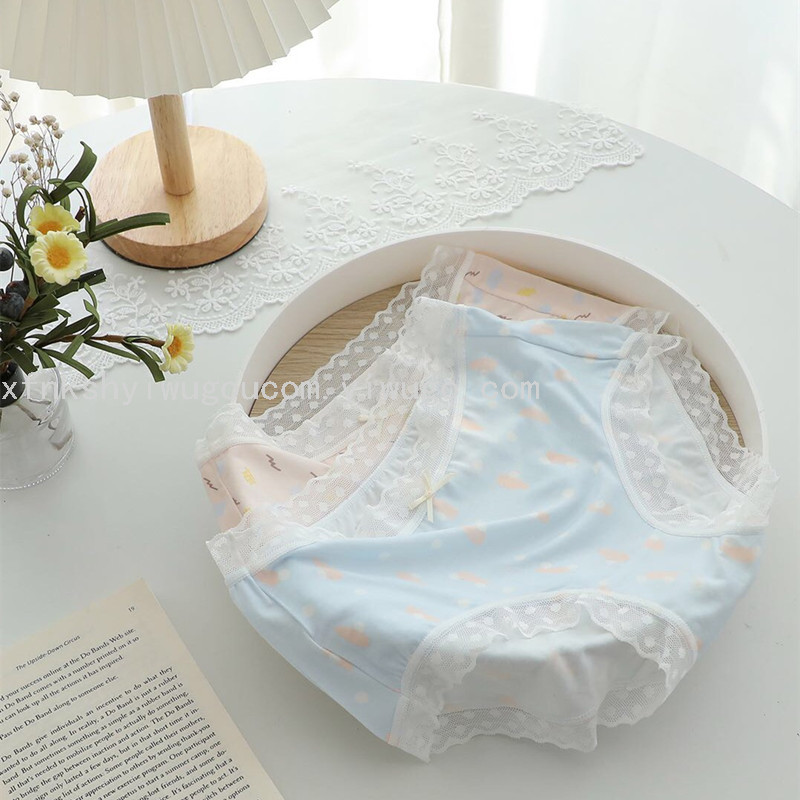 内裤夏日小清新内裤轻薄蕾丝透气印花女士内裤人棉莫代尔三角裤