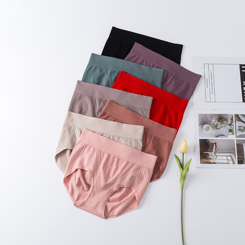 内裤女2021新款纯色简约提花一片式无缝棉质三角内裤中腰高弹内裤