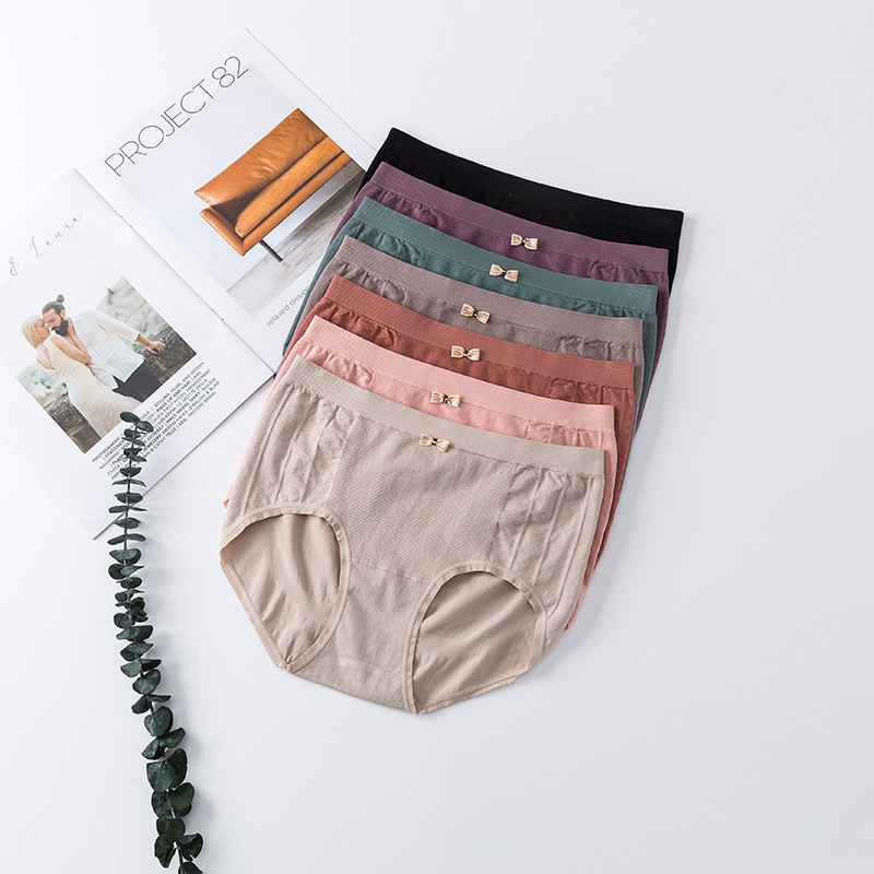 2021新品内裤女可爱蝴蝶结三角裤提花一片式无缝棉质中腰成人内裤