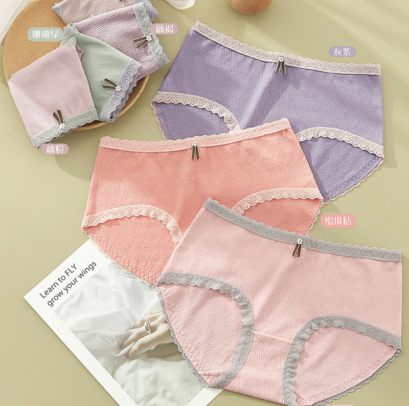 时尚内裤女2021新款蕾丝边蝴蝶结中腰棉质舒适透气女士内裤批发