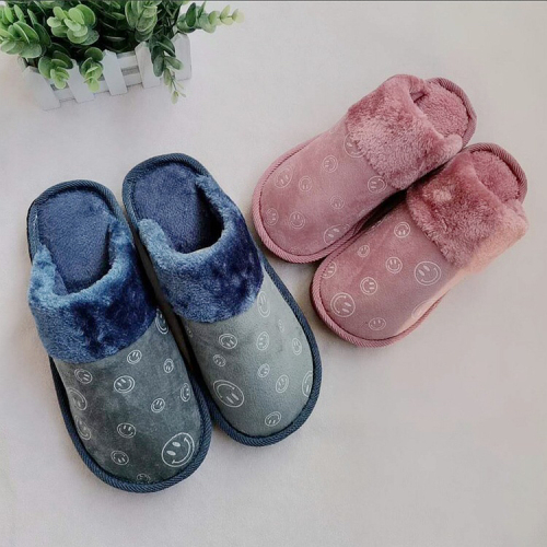 winter new cartoon smiley cotton slippers female couple warm thick-soled indoor floor household wool mop