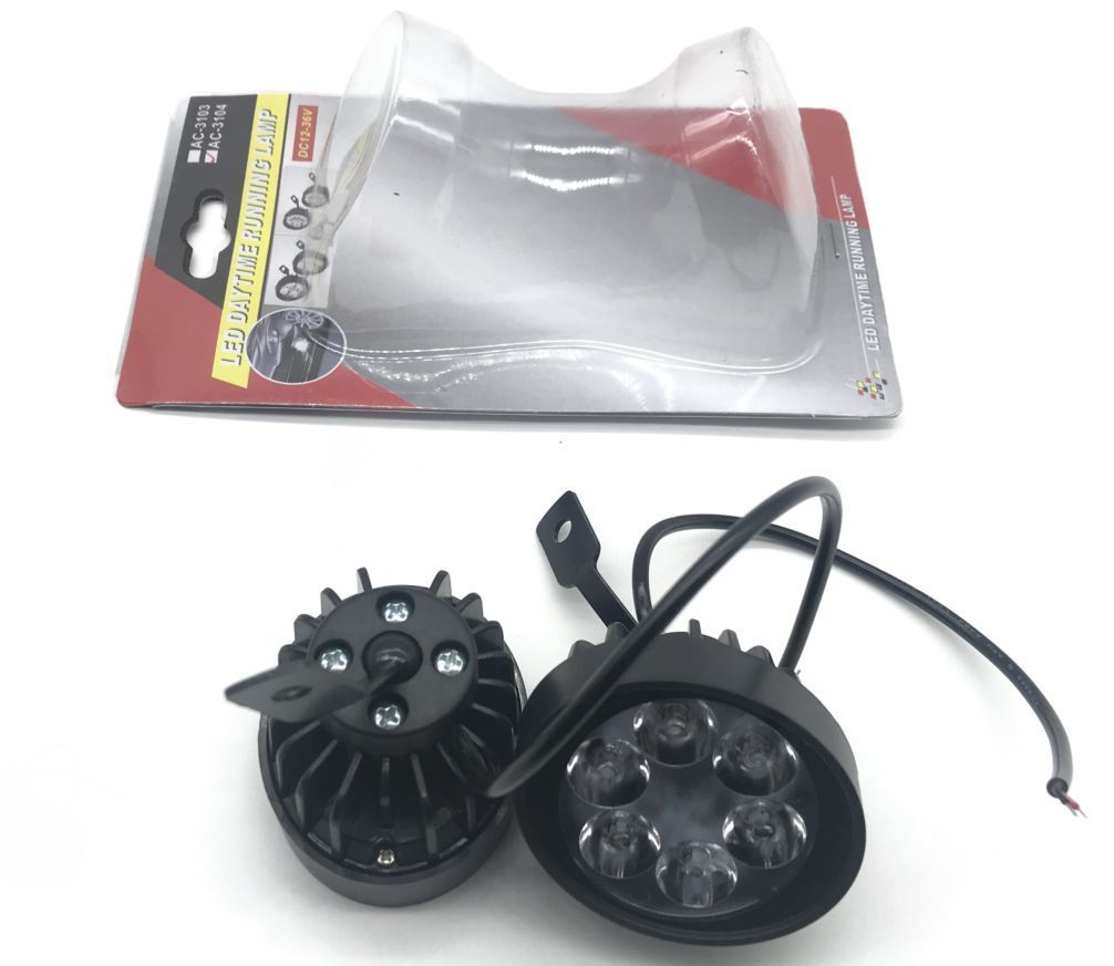 摩托车大灯6灯18W铝壳黑色万向支架2835灯珠白光常亮12V2线