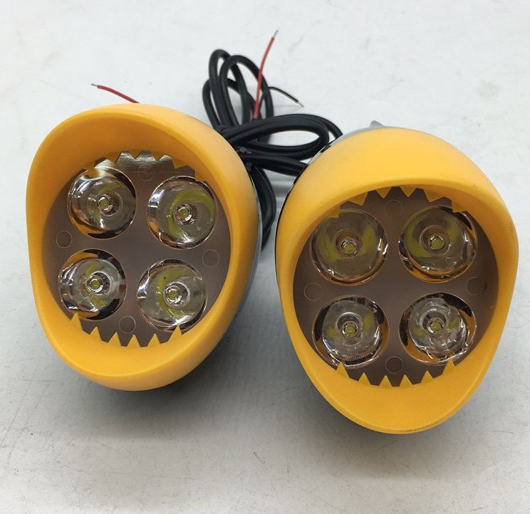 摩托车大灯4灯12W塑壳多色万向支架3030灯珠白光常亮12V2线