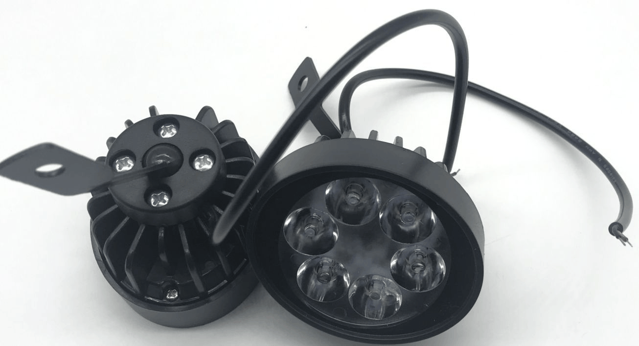 摩托车大灯6灯18W铝壳黑色万向支架2835灯珠白光常亮12V2线