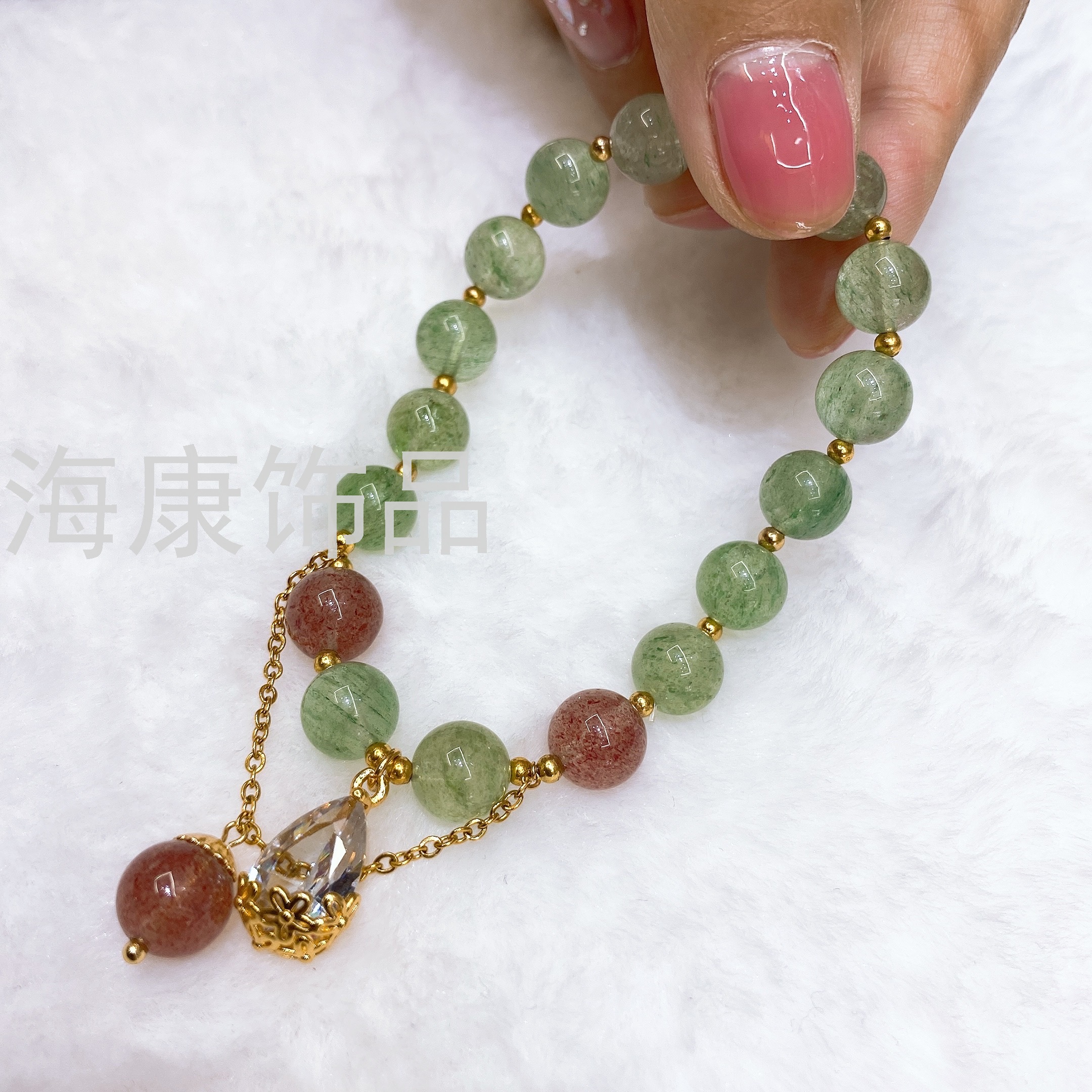天然石手链草莓水晶手链直播爆款手链女士手链女孩手链地摊爆款