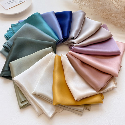 Silk Scarf Women‘s Small Square Scarf Spring and Autumn Thin pure Color Mulberry Silk Scarf Decoration Korean Fashion Scarf Hair Band Hand Gift