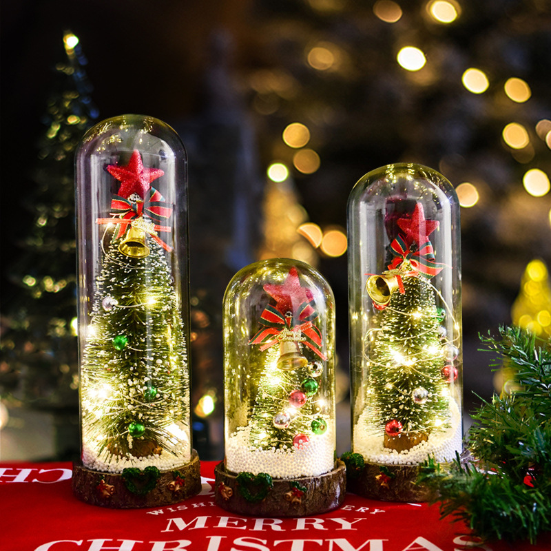 圣诞玻璃树脂工艺摆件创意饰品圣诞礼物带灯