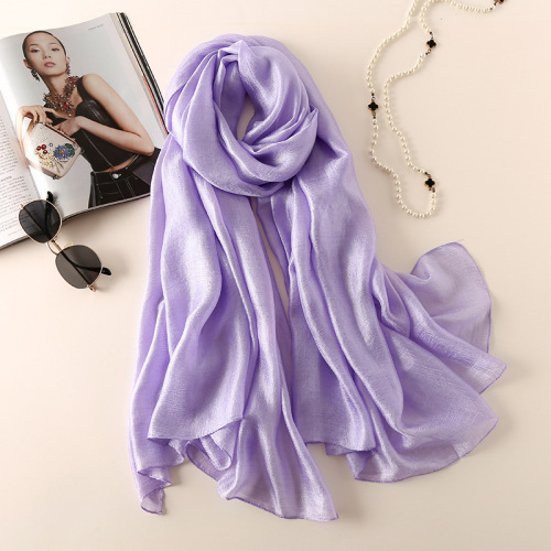 factory wholesale spring and summer pure color glossy linen long scarves simple fashion vacation sunscreen beach lengthened scarf