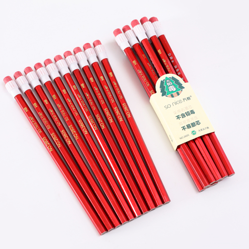 Wangang 2605 Pencil Large Leather Tip Children Student Writing Large Head Rubber Pencil Hb Hexagonal Wooden