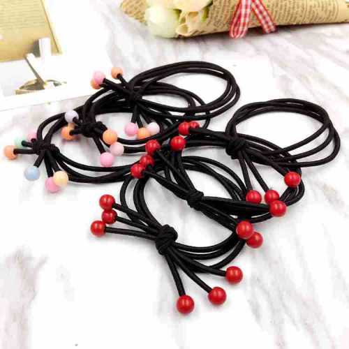 factory direct korean bow high elastic headband wholesale 6 red beads hair band female hair tie rubber band