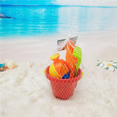 Beach Toy Bucket Castle Bucket Summer Water Toy Shovel Rake Sand Playing Tool Plastic Bucket 6-Piece Set