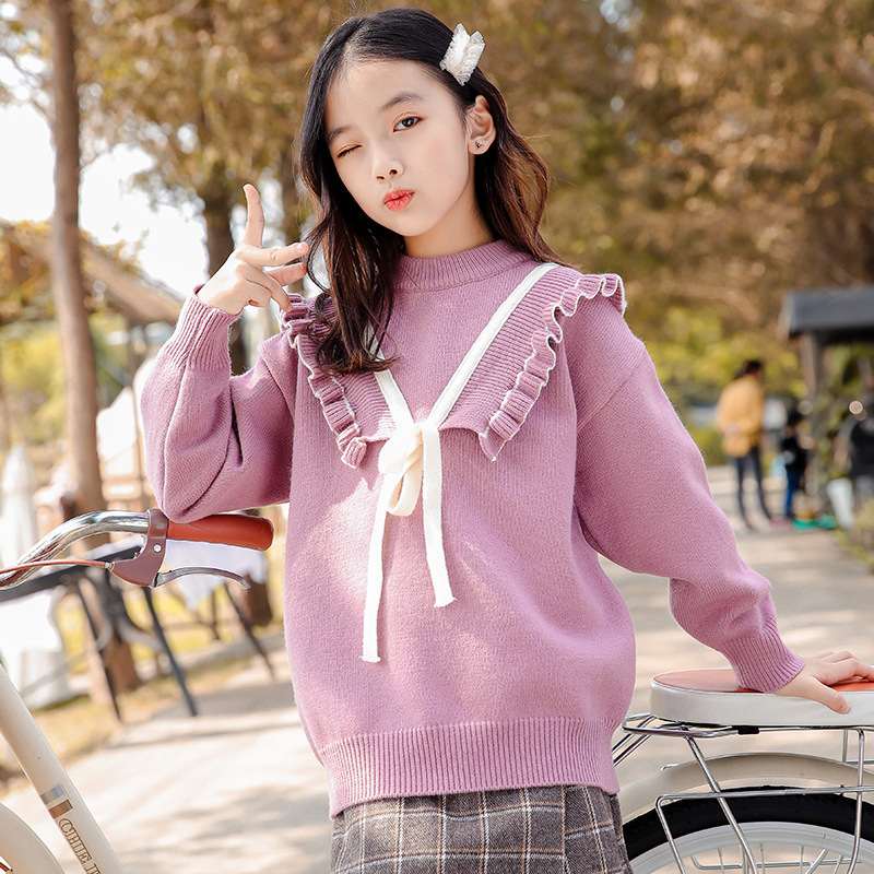 女童蝴蝶结毛衣2020秋冬季新款大童装爆款中大童加绒儿童毛衣外套
