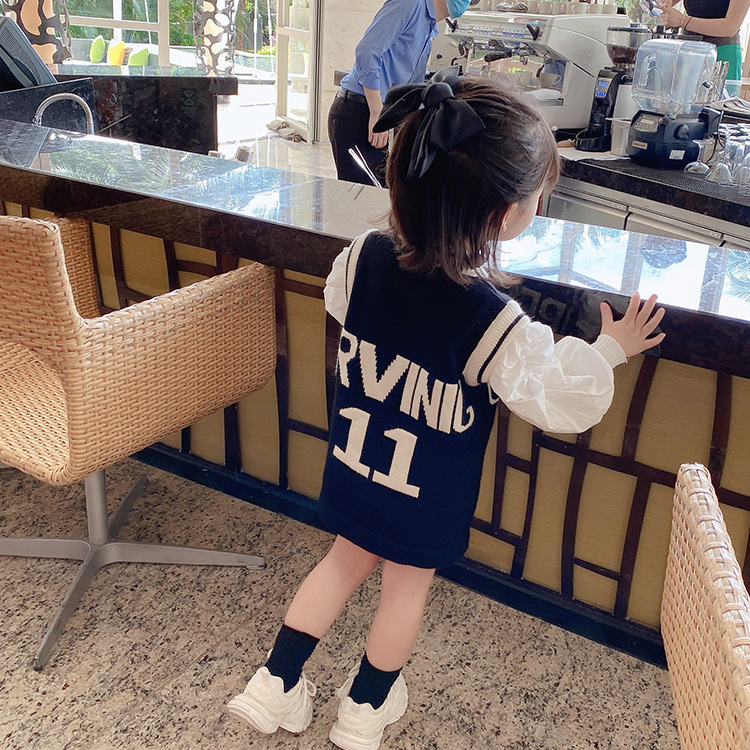 2021新春装女童毛衣裙洋气针织背心裙儿童毛衣连衣裙宝宝毛线马甲