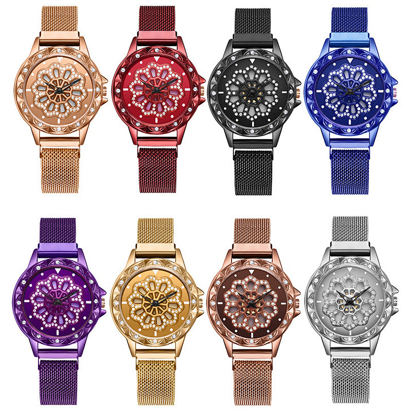 厂家时来运转手表吸铁石米兰带镂空旋转陀螺手表