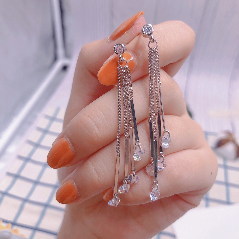 长款流苏耳环潮气质网红仿水晶耳坠银针耳钉简约超仙耳饰