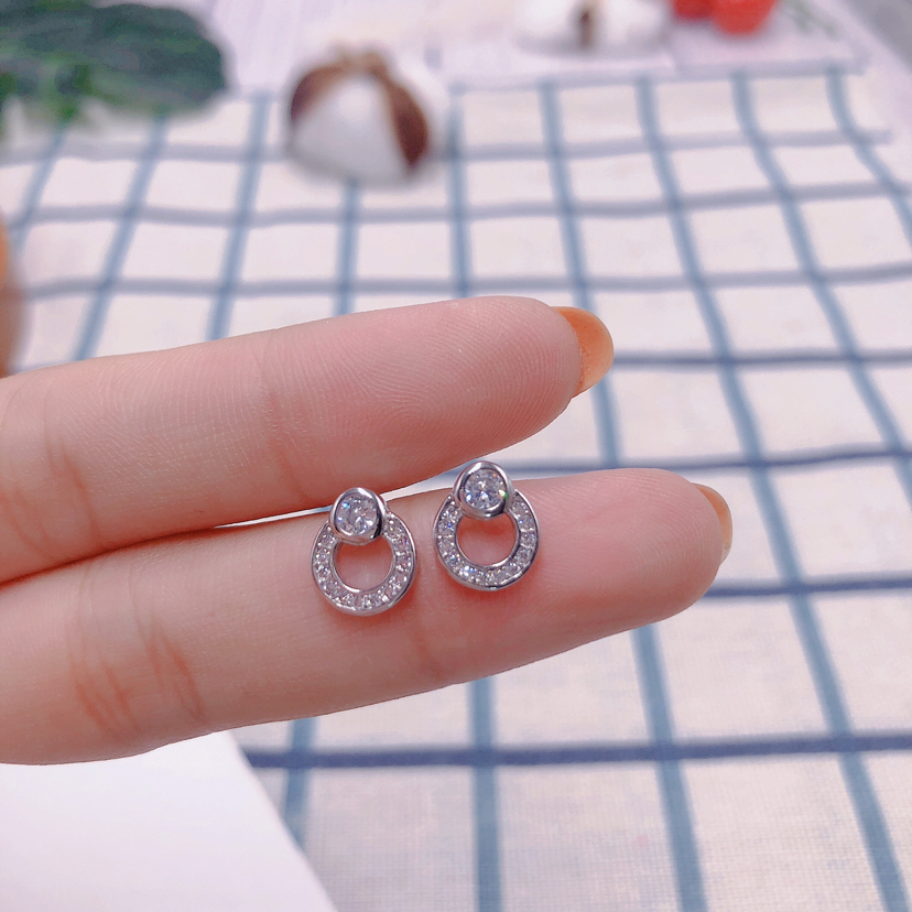s925银圆形镶钻耳钉女欧美时尚跨境热卖耳饰网红个性银饰品