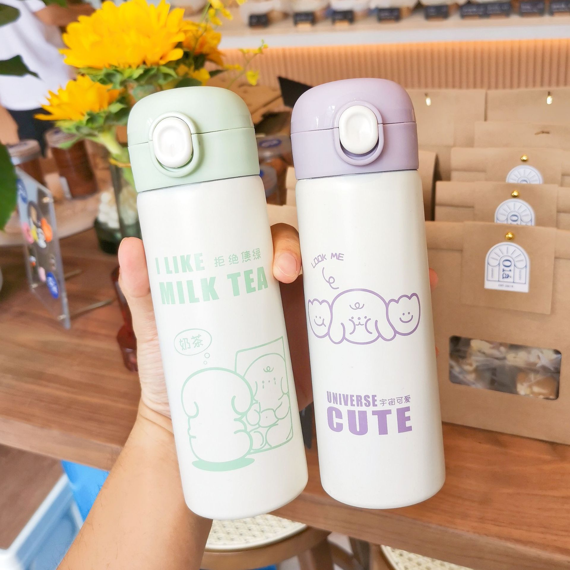 新款弹盖304不锈钢保温杯时尚便携学生水杯锁扣防漏密封礼品杯子