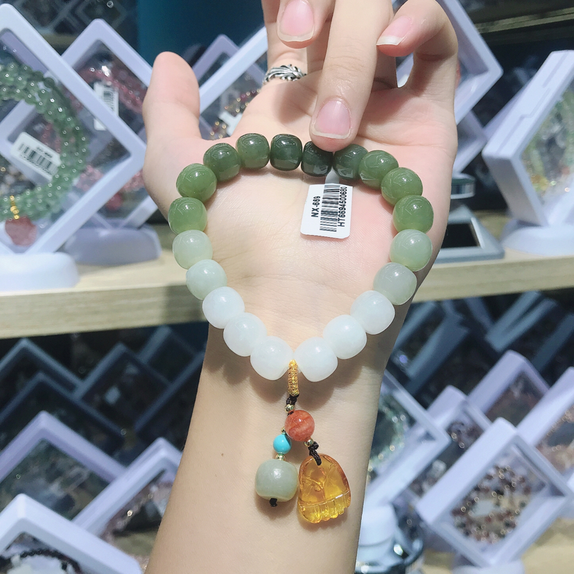 天然和田玉 金铂小脚丫吊坠手链 铜体镀14K真金 护佑平安