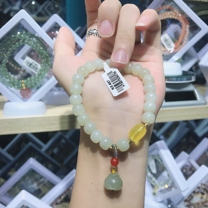 天然和田玉 蜜蜡手链 铜体镀14K真金高冰晴水 细腻通透 可过检