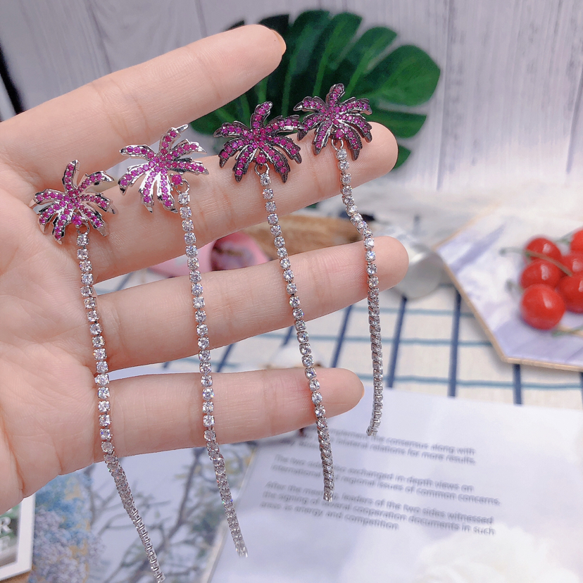 925银耳钉女显脸瘦的气质韩国个性长款流苏耳环度假风椰树耳坠