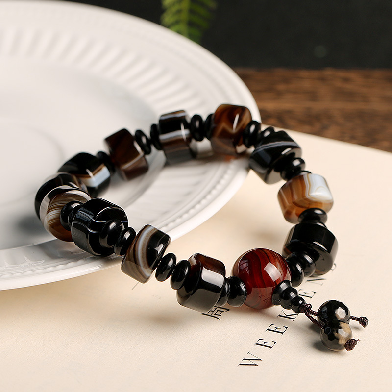 原创设计DIY天然缠丝老玛瑙手串 藏式算盘珠玛瑙手链 厂家批发