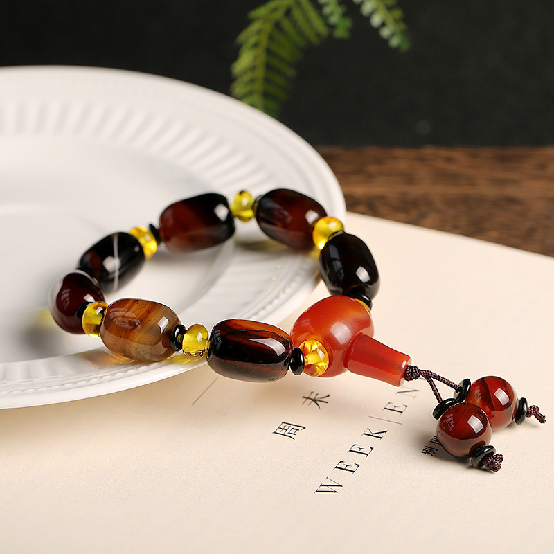 天然梦幻玛瑙手串西藏式老玛瑙手链石质情侣男女情侣款细手绳手饰