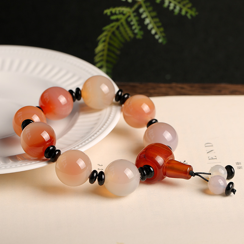 天然本色玛瑙冰种透气佛珠手链藏式圆珠老玛瑙一线药师天眼男女士