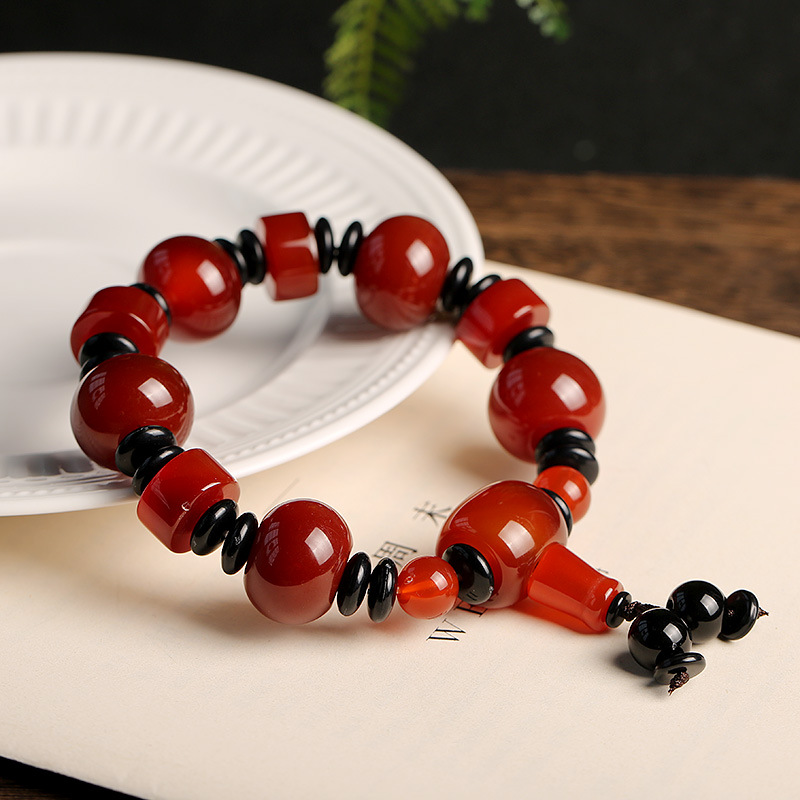 天然玛瑙手链霸气单圈男款佛珠手串民族风三眼天珠天珠礼品饰品