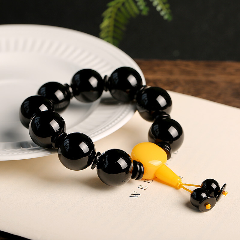 霸气男款 天然黑玛瑙手链 藏式男款老玛瑙佛珠手链 厂家批发