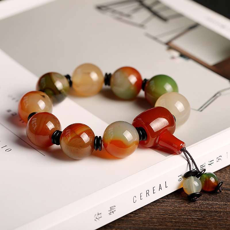 天然梦幻玛瑙冰种透气佛珠手链藏式圆珠老玛瑙男女士男友个性手串